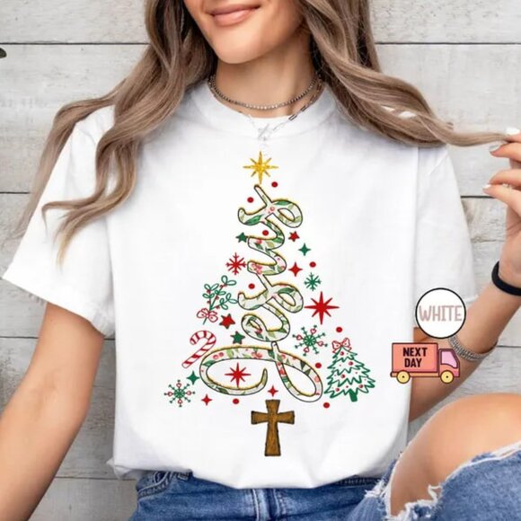 Tops - Christmas Tree Shirt, Christian Christmas Shirt, Christian Gifts For Christmas